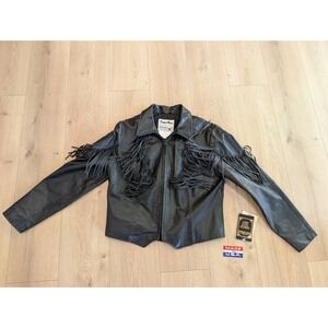 Pioneer Wear Leather Jacket Womens 12 Fringe USA Made Rodeo Cowgirl Full Zip WOW